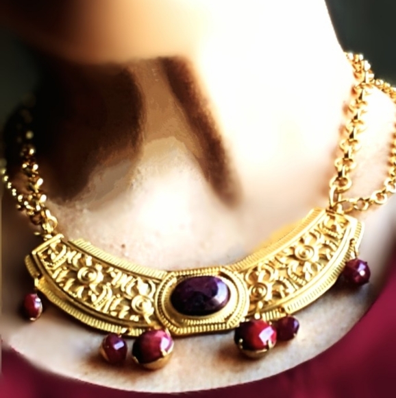 Ruby Necklace Jewelry - Red Reinassance Genuine Natural Rubies Collar Two Strand Necklace in Gold Plated